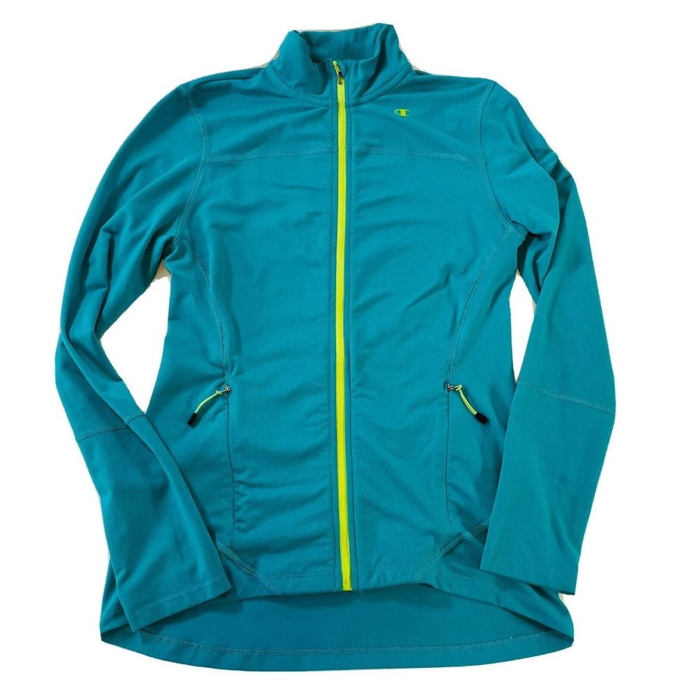 Womens Champion PowerTrain Power Flex Blue Green Full Zip Jacket Size Small